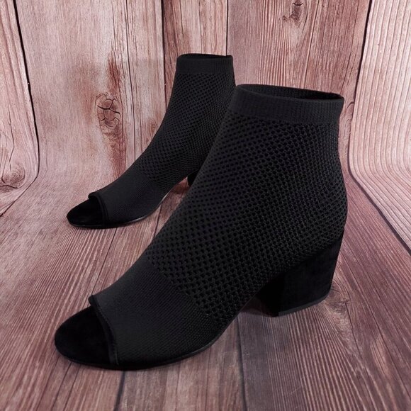 Eileen Fisher Womens Sz 10 Croft Open Toe Stretch Knit Black Ankle Boots Booties - Picture 1 of 13